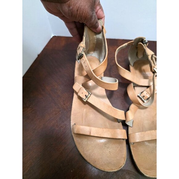 Eileen Fisher Tan Leather Gladiator Sandals With Adjustable Straps & Side Zipper - Picture 2 of 9